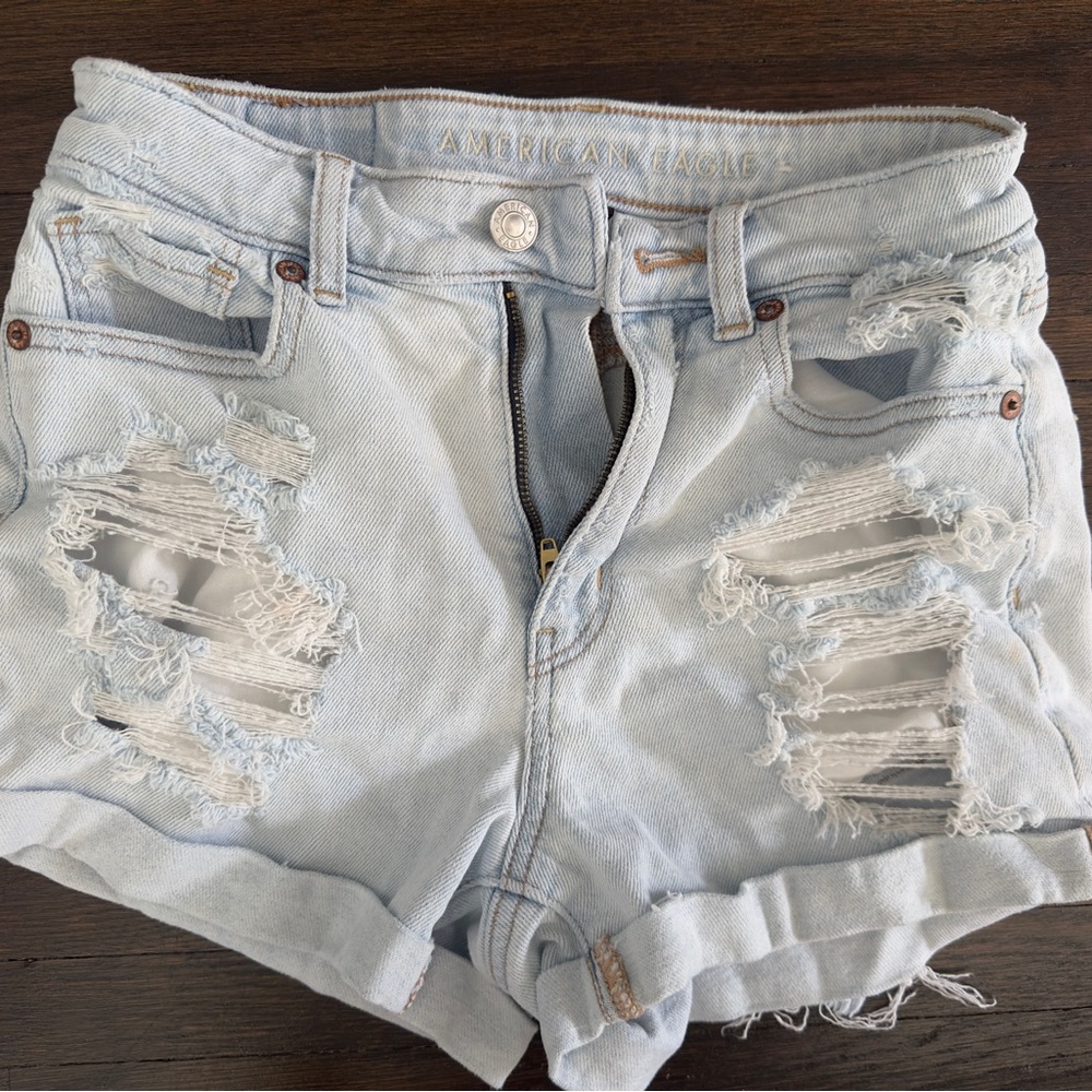 American Eagle Outfitters Light Blue Ripped Jean Shorts